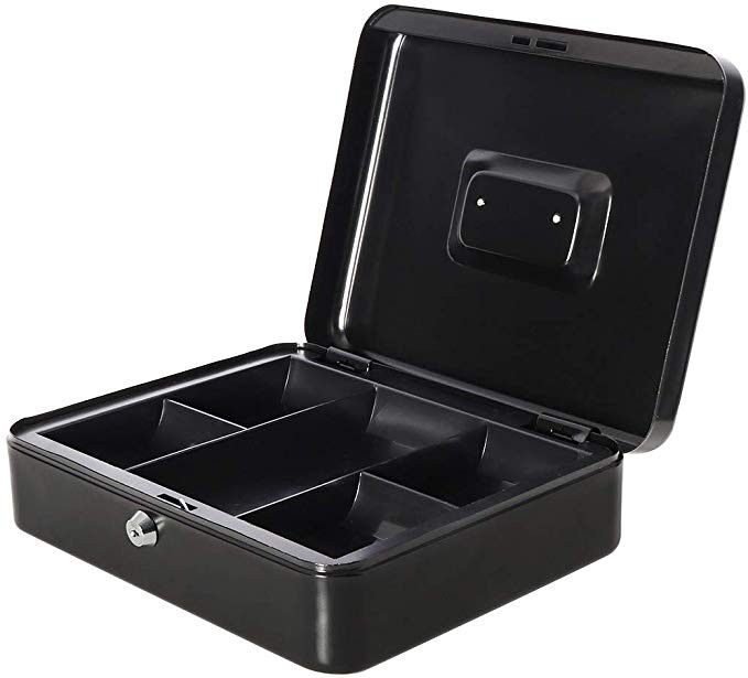 Caseta metalica pentru valori si bani, 30x24x9cm, 2 chei, compartiment ascuns, negru - imagine 11